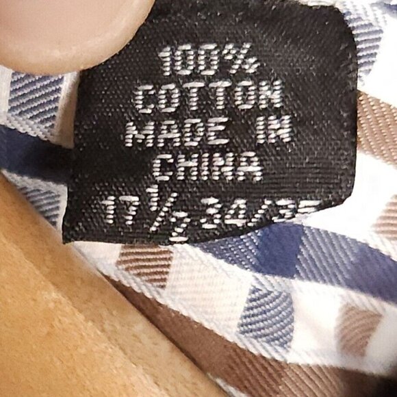 English Laundry Brown Blue White Check Contrasting Cuff Shirt 17 1/2 -34/35 - Picture 6 of 7